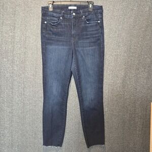 Good American Jeans Blue Good Legs Skinny Cropped Raw Hem Dark Wash Size 12 / 31